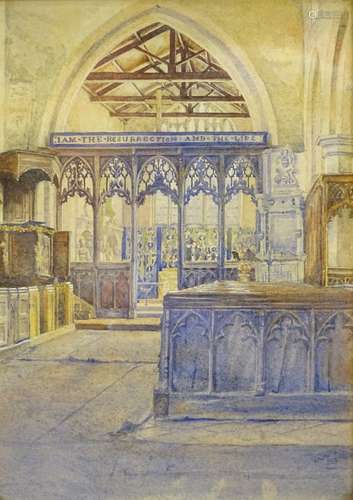 Rachel Mary Harriet Kinnear (1848-1925). Church interior, watercolour, 35cm x 25cm, and two others.