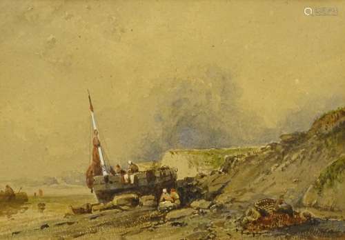 Henry Barlow Carter (1803-1867). Fishing boat on a beach, watercolour, 17.5cm x 24.5cm.