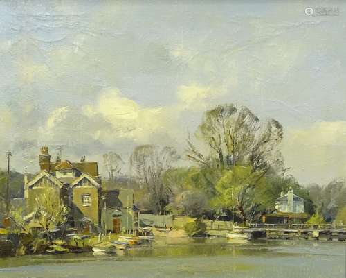 Trevor Chamberlain (b.1933). Dobbs Weir Herts, oil on canvas, signed, titled and dated 1970, 40cm x