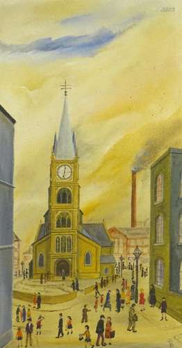 20thC British School. Industrial street scene, oil on canvas, 51cm x 27cm, and two others signed Aft