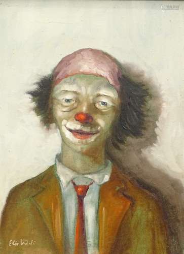 20thC School. Clown, oil on canvas, signed and titled verso, 39cm x 29cm.