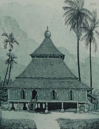 Ilse Noor (b.1941). Masjid Kg Laut-Kelantan, artist signed, titled, dated (19)86, etching 187/300, 2