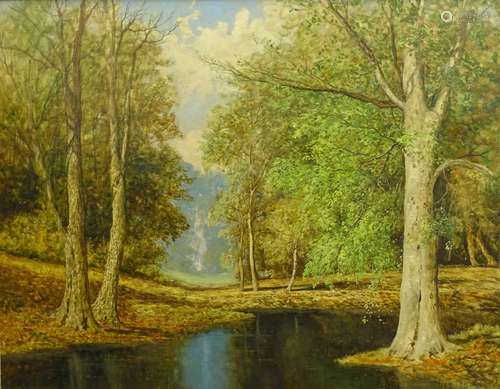 David Mead (1906-1986). River woodland, oil on board, signed, 59cm x 74.5cm