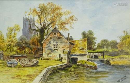 E. Yeomans (19thC/20thC). Place Mill Christchurch, watercolour - pair, signed, titled and dated 1929