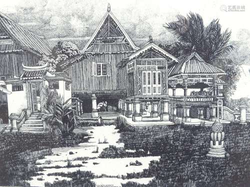 Ilse Noor (b.1941). Rumah, Penghulu Natar/Natta-Melaka, artist signed, titled, dated (19)86 etching