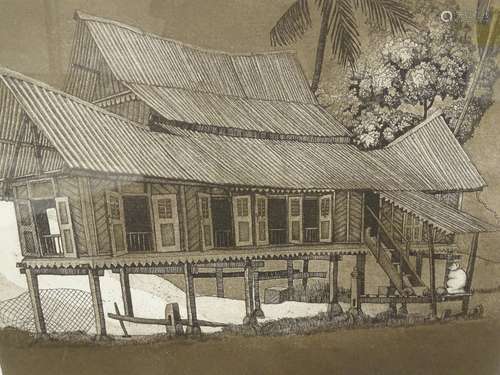 Ilse Noor (b.1941). Rumah cik Mouah - Negeri Sembilan, artist signed, titled, dated (19)86, etching