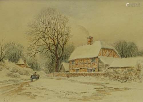 B.B. (20thC). Winter landscape with horse and cart, watercolour, initialled, 18.5cm x 27cm.