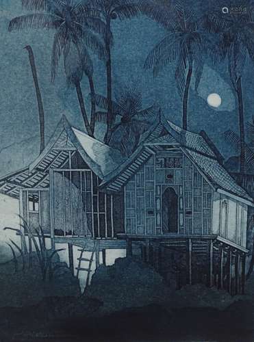 Ilse Noor (b.1941). Rumah Nik Hj Salleh-Kelantan, artist signed, titled, dated (19)86, etching 157/3