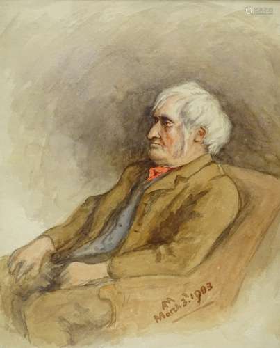 Rachel Mary Harriet Kinnear (1848-1925). Old gentleman, watercolour, initialled and dated 1903, 30cm