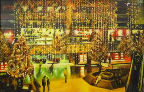 R.E. Butchart (20thC). Peterborough Mall, oil on board, 61cm x 91cm. Artist label verso.