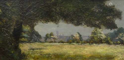 Thomas George Storey (1865-1935). Lincoln from the South West, oil on canvas, artist label verso, 30