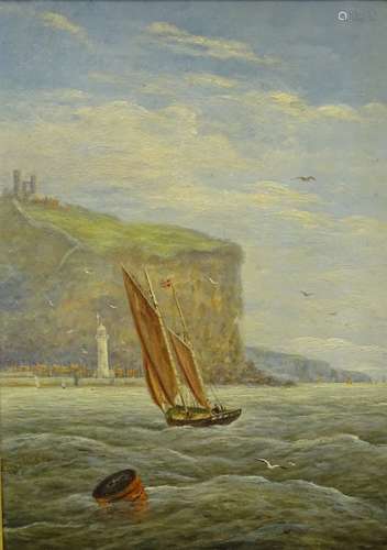 19thC British School. Scarborough coastal scene, oil on canvas, indistinctly signed, dated and title