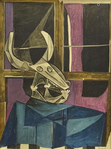 After Pablo Picasso (1881-1973). Figure by a window, coloured print, 57.5cm x 43cm.