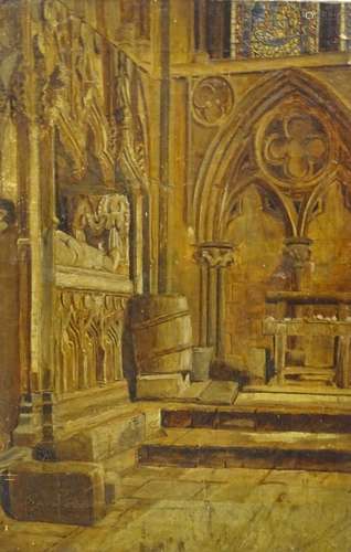 19thC British School. Church interior, oil on canvas, 46.5cm x 30.5cm.