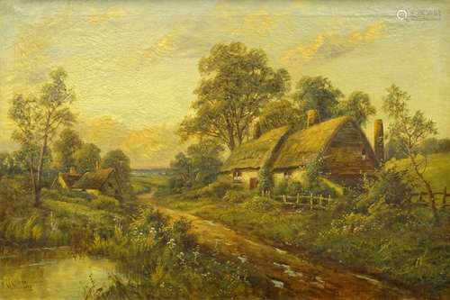 Walter Wallor Caffyn (1845-1898). River scenes with thatched cottages, oil on canvas - pair, signed,