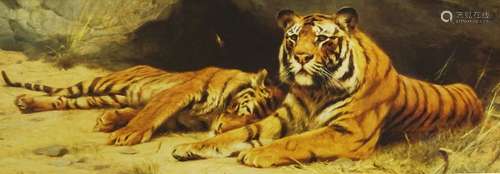 20thC School. Tigers, a pair of coloured prints, (2) 39.5cm x 89.5cm.