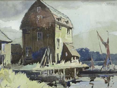 J.F. Clarke (20thC). Tidemill, Woodbridge, Suffolk, watercolour, signed and titled verso, 27cm x 36c