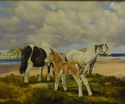 •R.P. Reynolds (20thC). Horses and foal, oil on canvas, signed and dated 1973, 75cm x 90.5cm.