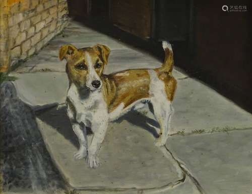 20thC School. Benji the Dog, oil on board, titled verso, 34cm x 42.5cm.