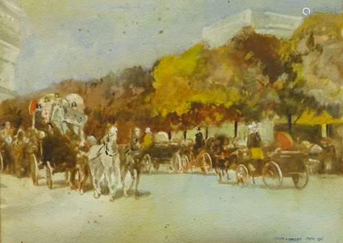 Chilpe Massari (19thC). Parisian street scene with horse and carriage, signed and dated 1887, 25cm x