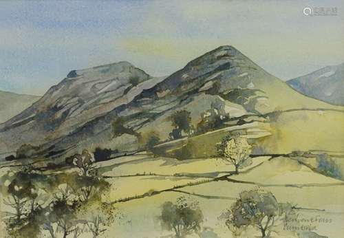 20thC British School. Derwent Fells Cumbria, watercolour, indistinctly signed and titled, 24.5cm x