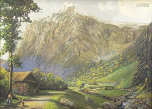 20thC Continental School. Alpine scene, oil on canvas, 42.5cm x 57.5cm.