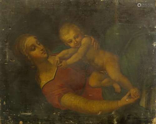 19thC Continental School. Madonna and child, oil on canvas, 51cm x 65.5cm.