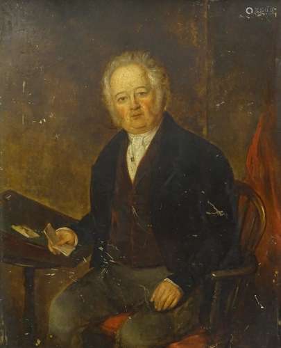 19thC School. Portrait of a gentleman sitting on a Windsor chair, oil on copper, 45cm x 36.5cm.