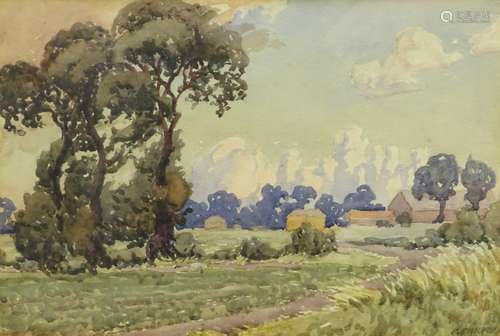 F. Farmer (20thC). Country landscape, watercolour, signed, 23cm x 33cm, and a 19thC watercolour titl