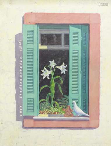 ADAIR. Dove at the window, oil on canvas, signed and dated (19)89, 90cm x 70cm.