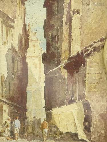 19thC School. Continental street scene, watercolour, 21cm x 13cm.