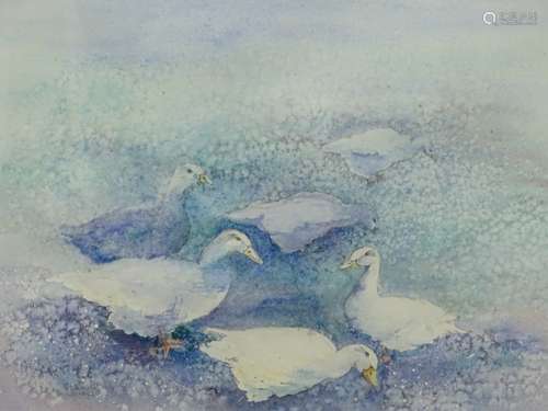 Chris Drew (20thC). Geese, watercolour, signed, 26.5cm x 36.5cm, and two other works titled Through