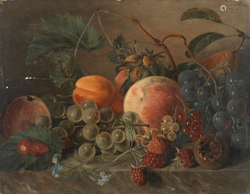 Adriana van Ravenswaay (Dutch, 1816-1872) Still life of fruit on a marble ledge