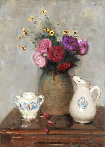 Pierre Eugène Montezin (French, 1874-1946) Nature morte au vase de fleurs et pichet