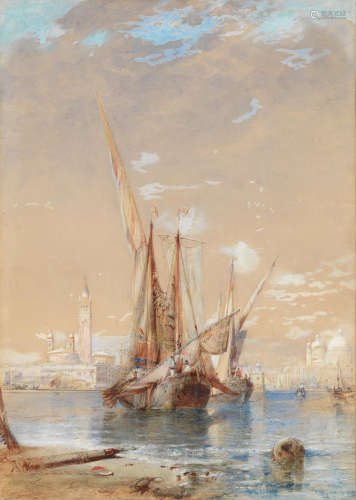 William Callow, RWS (British, 1812-1908) Boats before The Dogana and San Giorgio, Venice