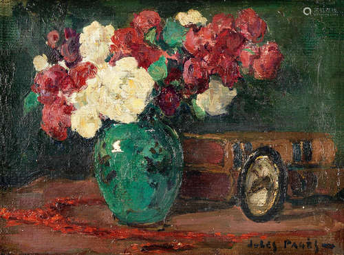 Jules Eugene Pages (1867-1946) Still life of flowers in a green vase