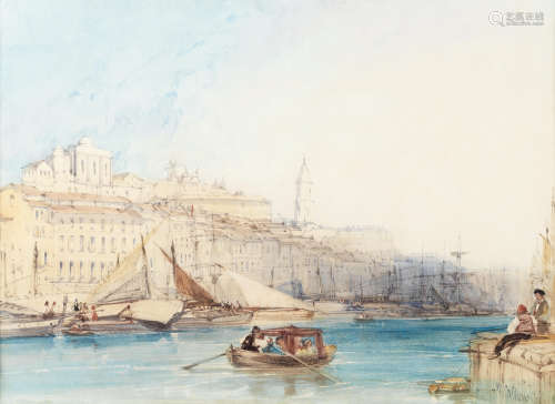 William Callow, RWS (British, 1812-1908) Harbour scene, possibly Mykonos
