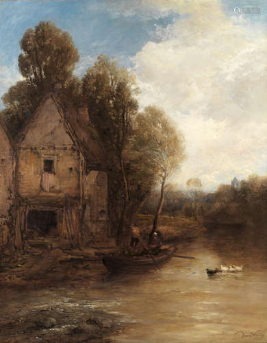 James Webb (British, 1825-1895) A waterside mill