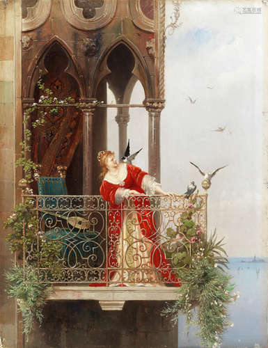 Arnoldo Corrodi (Italian, 1846-1874) A flying visit