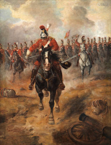 Richard Beavis (British, 1824-1896) Charge of the 1st Life Guards at Waterloo