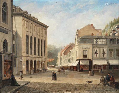 Jan Baptiste Tetar van Elven (Dutch, 1805-1879) Street scene, probably Spa, Belgium