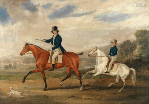 James Pollard (British, 1797-1867) Father and son out riding