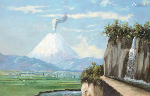 Attributed to Rafael Troya (Ecuadorian, 1845-1920) Cotopaxi volcano, Ecuador