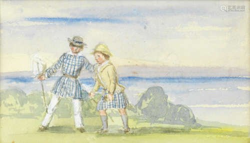 Victoria (Queen of England) (British, 1819-1901) Prince Edward and Prince Alfred at Osborne House overlooking the Solent, Isle of Wight c.1850
