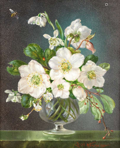 Cecil Kennedy (British, 1905-1997) Christmas roses and snowdrops in a glass vase