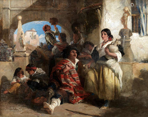 John Phillip RA HRSA (British, 1817-1867) Spanish peasants at the well