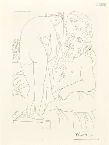 Pablo Picasso (1881-1973) Le Repos du Sculpteur devant un Nu à la Draperie, pl. 27, from La Suite Vollard