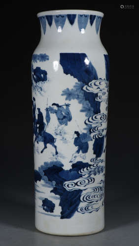 A BLUE&WHITE GLAZE VASE WITH FIGURE STORY PATTERN