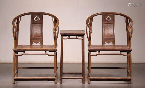 PAIR OF HUALI WOOD CARVED CHAIR