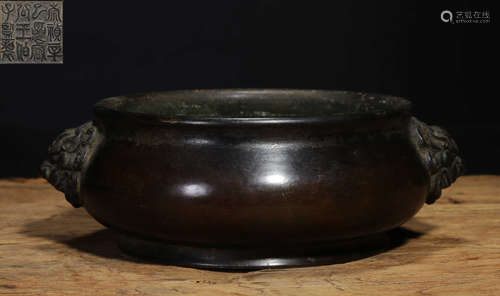 A COPPER CASTED DOUBLE EAR CENSER